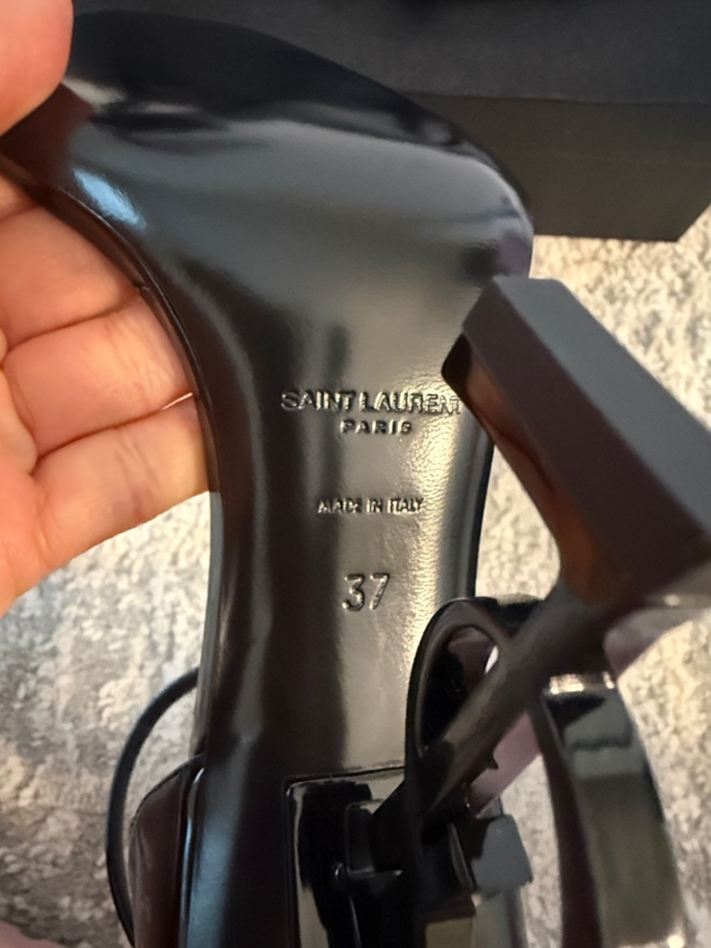 LIKE NEW!!!!! Saint Laurent Black Patent Leather Opyum Heel Ankle-Strap Sandals - Picture 3 of 5